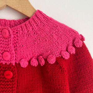 Hand Knit Cardigan - Garland - 6, Fuchsia/Red