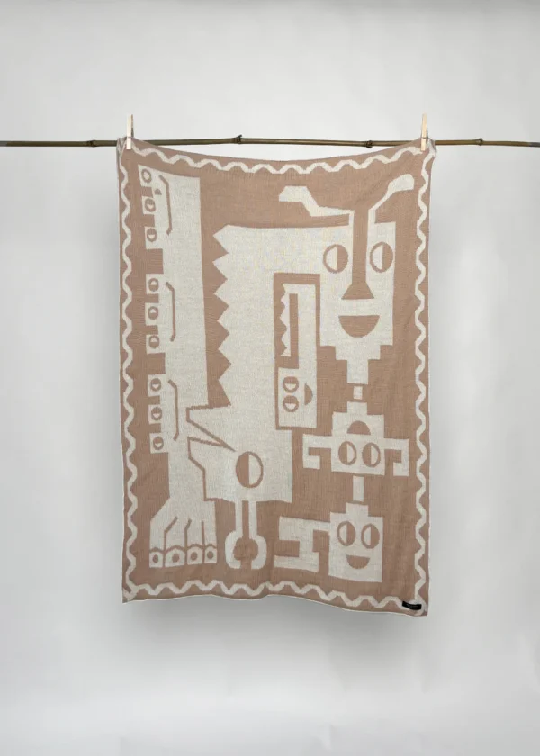 Baby Alpaca Blanket - Natural “Animals Mingling”