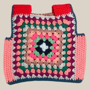 Home 17 Marvelous Crochet Vest- Multi with Red- 8/ 10T