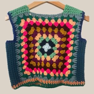 Home 31 Marvelous Crochet Vest- Multi with Blue- 8/ 10T
