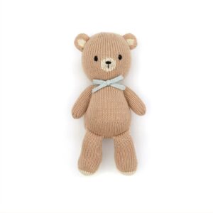 test 13 Hand Made Soft Toy - Baby Bear - beige & light blue